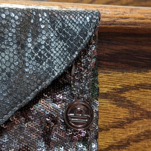 Big Buddha Gunmetal Snakeskin and Sequin Envelope Clutch EUC - Picture 6 of 9